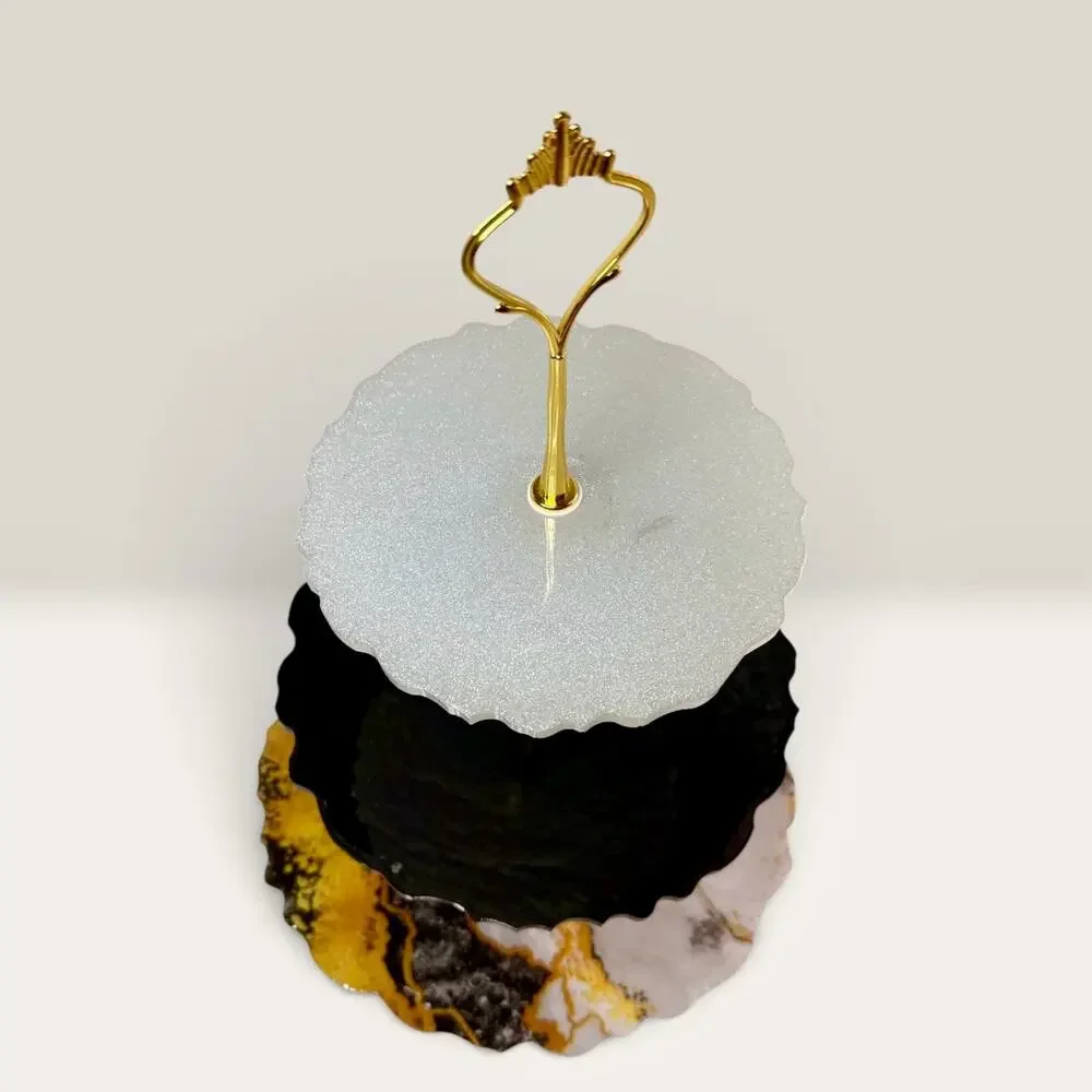 Marble Look Handmade 3-Tier Serving Stand | Elegant Resin Dessert Tray | Glamour